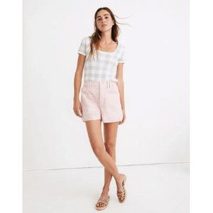 Madewell High Rise Belclaire Pull on Shorts-Primrose Pink Size XL Button Fly